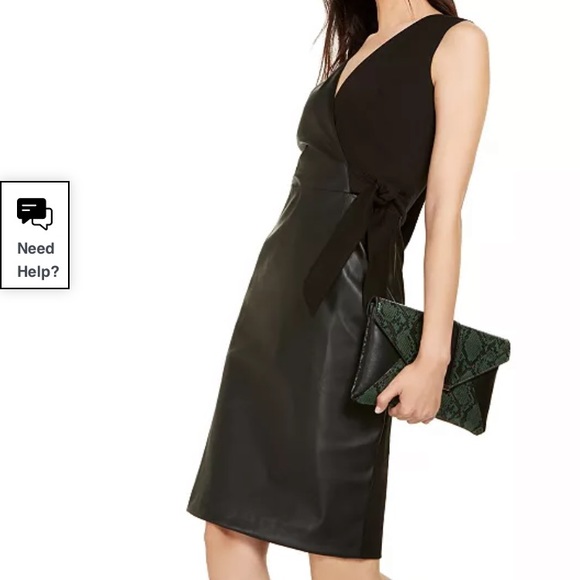 NWOT - INC - Mixed Media Faux Wrap Tie Front Dress - Picture 1 of 15